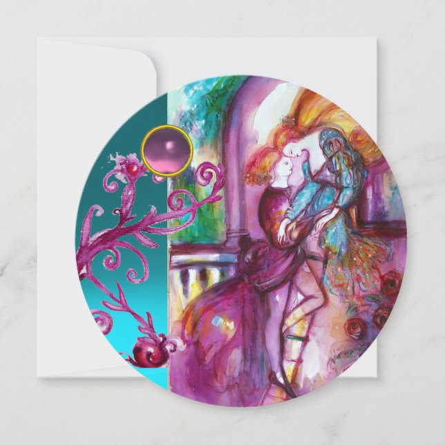 Invitación ROMEO Y JULIET/Verde azuladas Bañeras florales de  (Anverso)