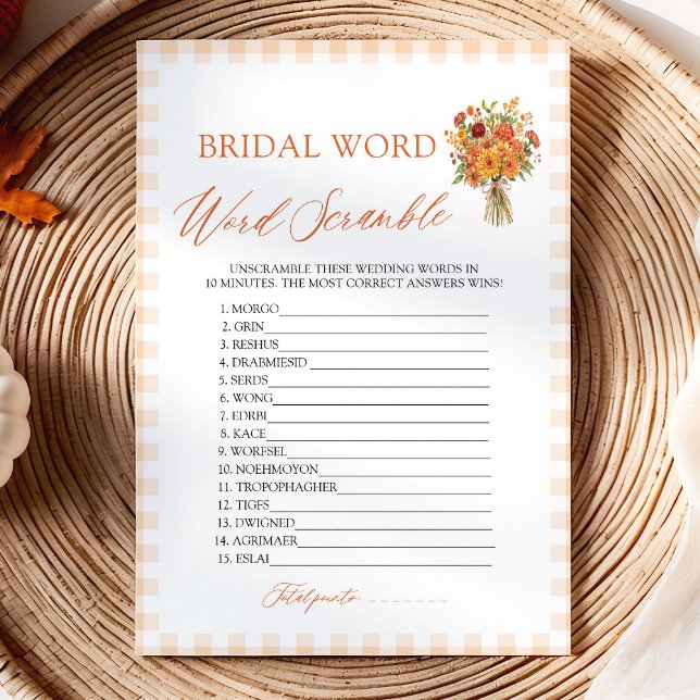 Invitación Rompecabezas de palabras de boda de otoño Juego de (Fall Bridal Word Scramble Bridal Shower Game)