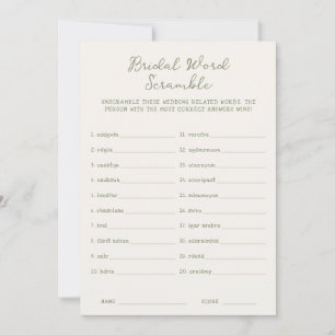 Invitación Rompecabezas de palabras nupciales en verde salvia