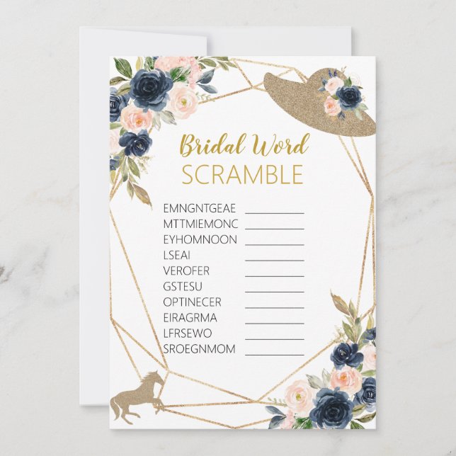 Invitación Rompecabezas de palabras nupciales Tema de sombrer (Anverso)