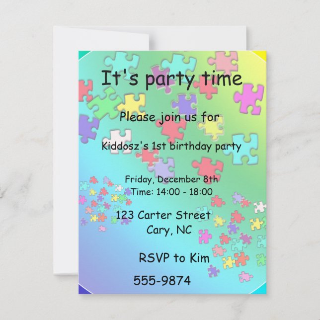 Invitación Rompecabezas multicolores (Anverso)