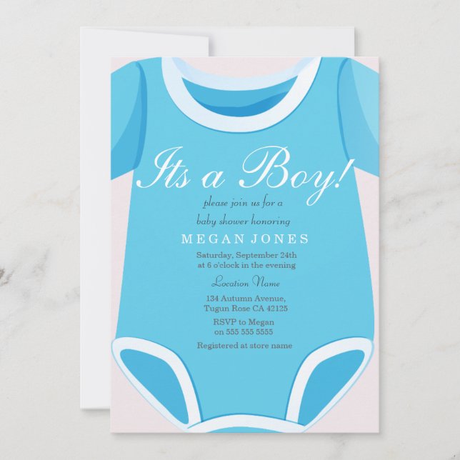 Invitación Romper azul lindo Es una ducha de bebé de niño inv (Anverso)