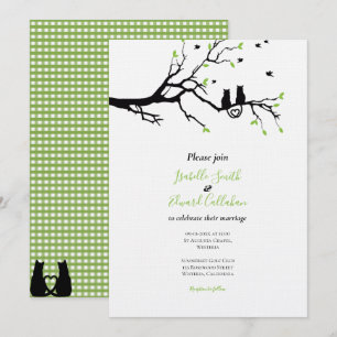 Invitación Rompiendo Gatos Negros En El Boda Green Gingham De