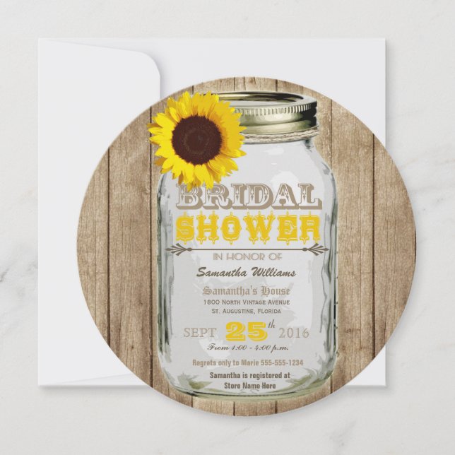 Invitación Ronda de ducha de novia de Sunflower Mason Jar Rus (Anverso)