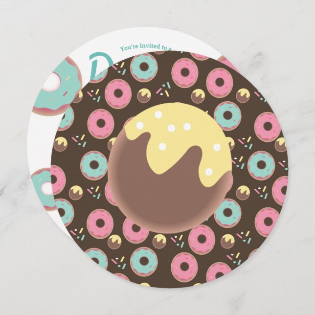 Invitación Ronda de mezcla de agujeros de donut rosados y Ver (Anverso / Reverso)