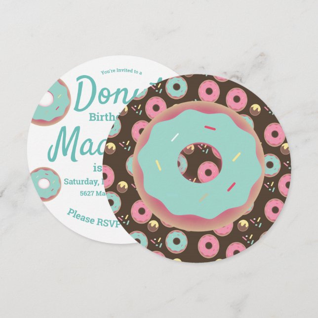 Invitación Ronda de mezcla de salpicaduras de donut rosado y  (Anverso / Reverso)
