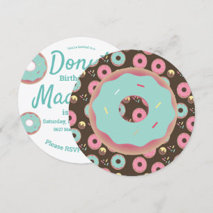 Invitación Ronda de mezcla de salpicaduras de donut rosado y 