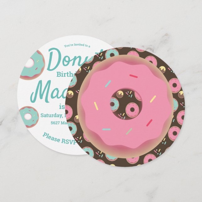 Invitación Ronda de mezcla de salpicaduras de donut rosado y  (Anverso / Reverso)
