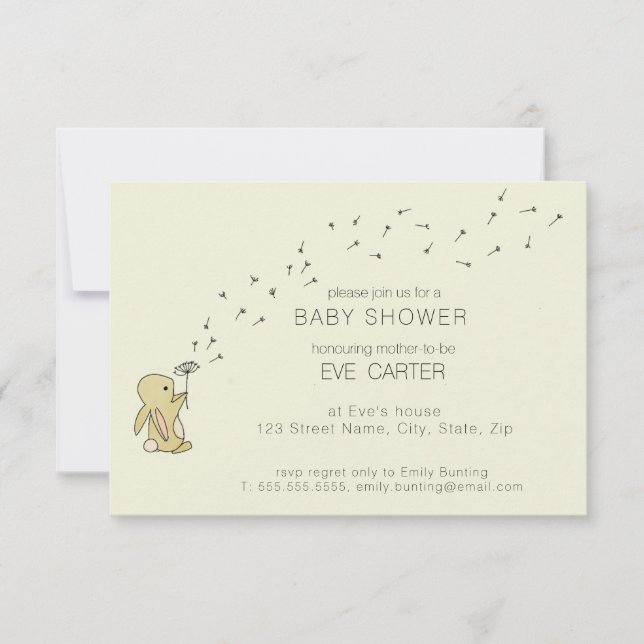 Invitación Roo Bunny - Dandelion desea Baby Shower (Anverso)