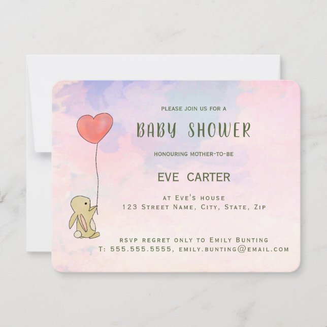 Invitación Roo Bunny - Globo cardíaco (Anverso)