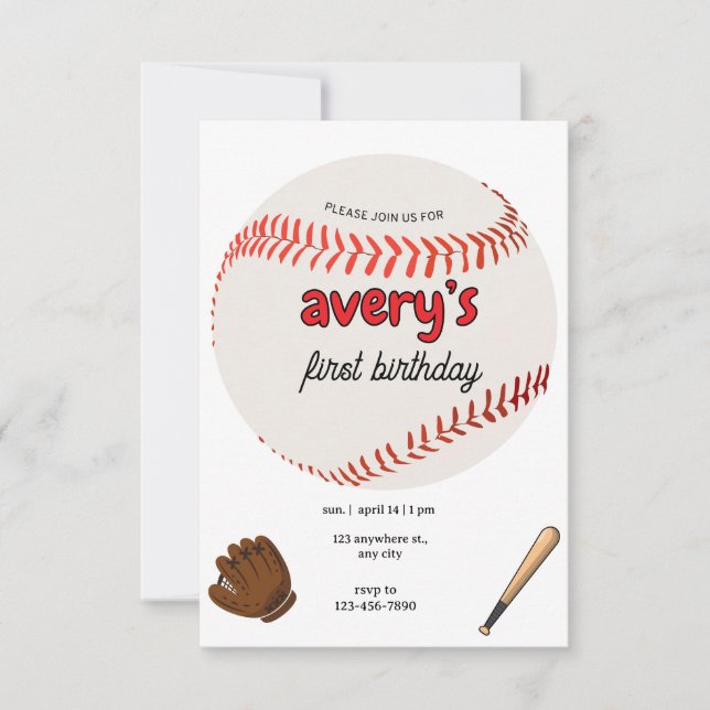 Invitación rookie baseball 1st birthday sports invitation  (Anverso)