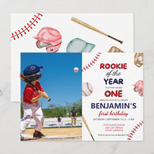 Invitación Rookie baseball azul rojo primer cumpleaños Foto