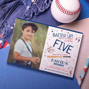 Invitación Rookie Batter Up Blue Baseball Photo Birday