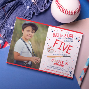 Invitación Rookie Batter Up Red Baseball Photo Birday