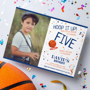 Invitación Rookie Hoop It Up Blue Basketball Foto Cumpleaños