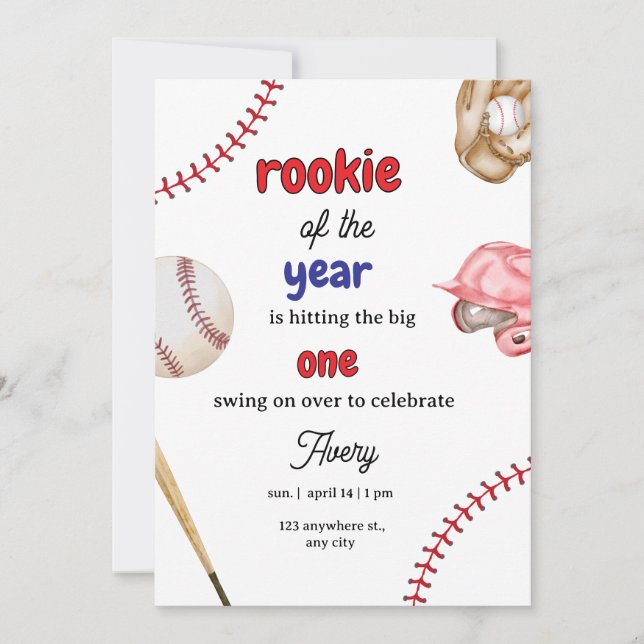 Invitación Rookie of the Year Baseball 1st Birthday Invitatio (Anverso)