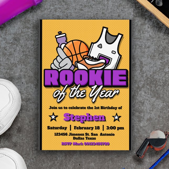 Invitación Rookie of the Year - Boy First Birthday Basketball (Rookie of the Year - Boy First Birthday Basketball Invitation)
