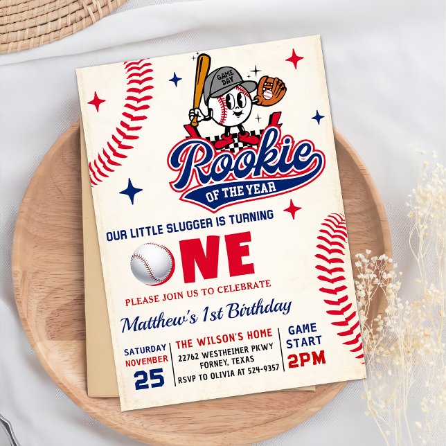 Invitación Rookie retro del año Primer cumpleaños del béisbol (Subido por el creador)