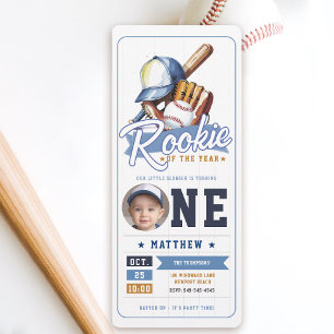 Invitación Rookie Ticket de béisbol foto Blue Boy Primer cump