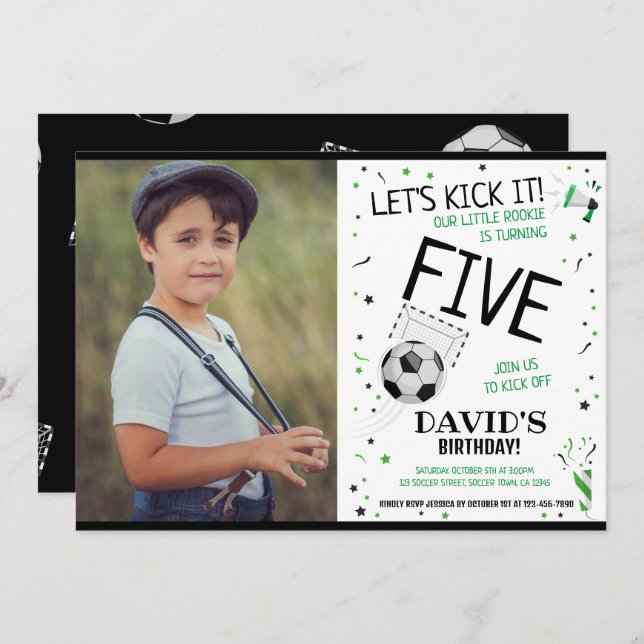 Invitación Rookie vamos a patear la foto de Black Soccer cump (Anverso / Reverso)