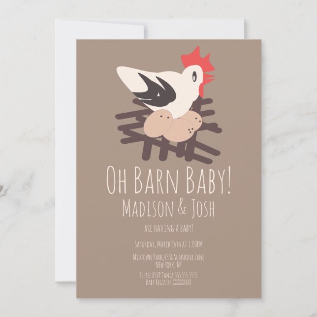 Invitación Rooster Barn Animals Farm Baby Shower Art