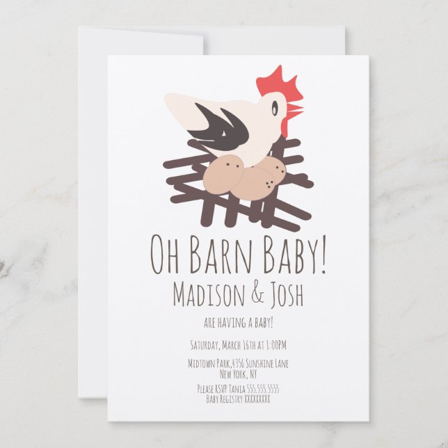 Invitación Rooster Barn Animals Farm Baby Shower Art Invitati (Anverso)