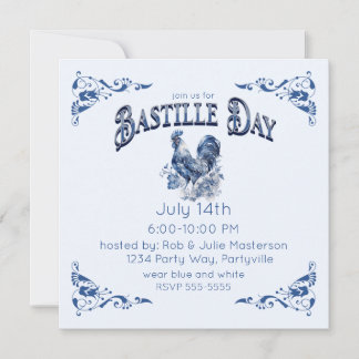 Invitación Rooster vintage del Día de la Bastilla