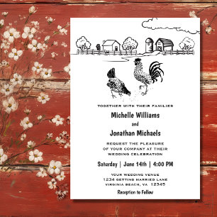Invitación Rooster y Hen Chickens Charming Farm Boda