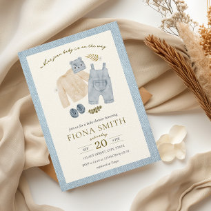Invitación Ropa azul Jean Baby Shower Denim Boy