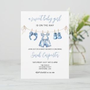 Invitación Ropa azul para bebés Chica Ducha para bebés