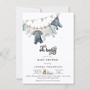 Invitación Ropa azul para bebés   Watercolor Baby Boy Shower