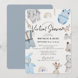 Invitación Ropa azul para bebés y juguete de Baby Shower virt