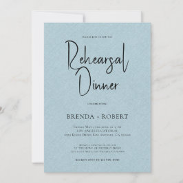 Invitación Ropa azul Sencilla escritura negra Ensayo de cena