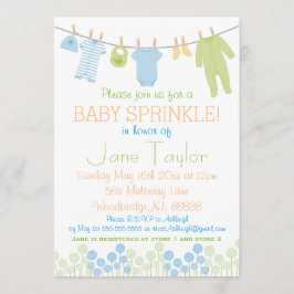 Invitación Ropa azul y verde de bebé rociar