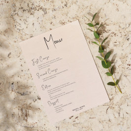 Invitación Ropa beige Menú simple Boda de escritura negra