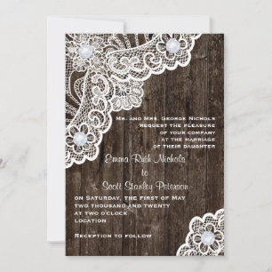 Invitación Ropa blanca vintage en boda de madera antigua