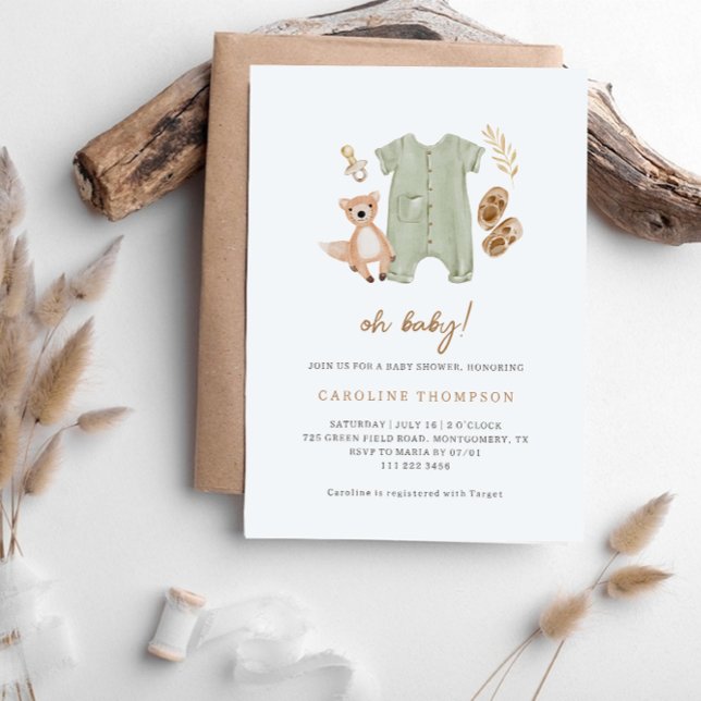 Invitación Ropa Boho de Género Neutral para Baby Shower (Subido por el creador)