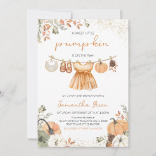 Invitación Ropa Caída Pequeña Calabaza Baby Shower
