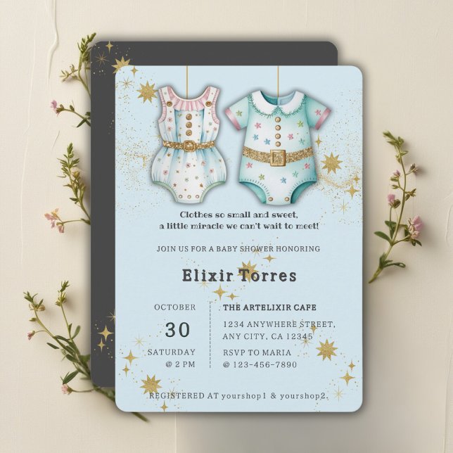 Invitación Ropa capilar sincera de género Baby Shower neutro (Subido por el creador)