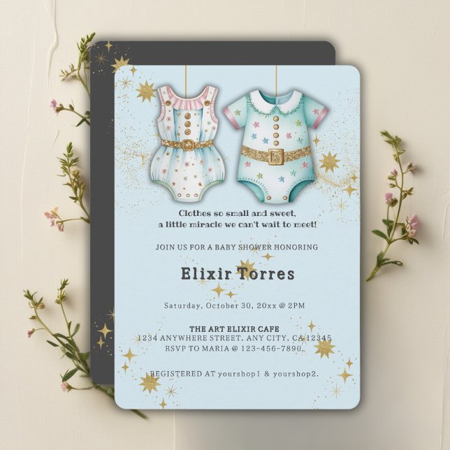 Invitación Ropa capilar sincera de género Baby Shower neutro (Subido por el creador)