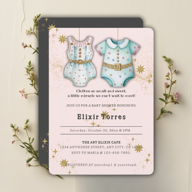 Invitación Ropa capilar sincera de género Baby Shower neutro (Subido por el creador)