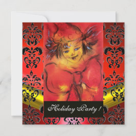 Invitación ROPA CON BOW ROJO ORO NEGRO DAMASK MONOGRAM Ruby