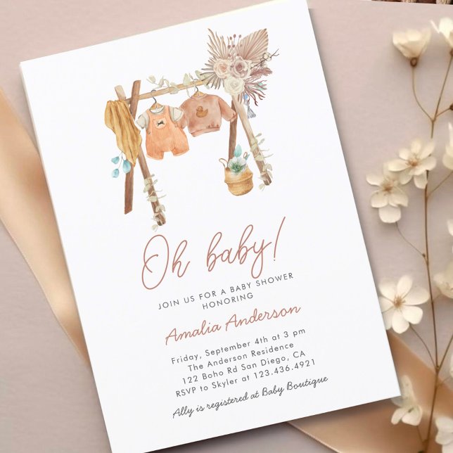 Invitación Ropa de acuarela de Baby Shower Boho (Subido por el creador)
