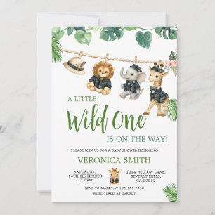 Invitación Ropa de Animales de la Jungla Tropical Baby Shower