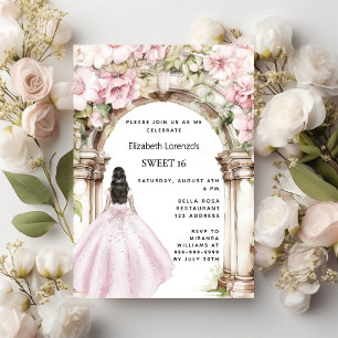Invitación Ropa de arco de flores rosadas Dulce 16