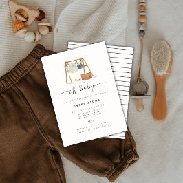 Invitación Ropa de Baby Shower de Boho Minimalista neutral de