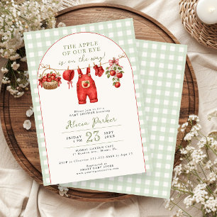 Invitación Ropa de bebé a cuadros rojos y blancos en la cuerd