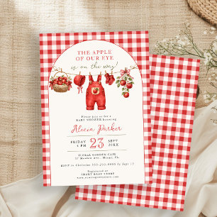 Invitación Ropa de bebé a cuadros rojos y blancos en la cuerd