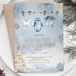 Invitación Ropa de bebé azul invernal es un niño Baby Shower