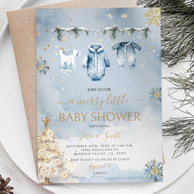 Invitación Ropa de bebé azul invernal es un niño Baby Shower (Subido por el creador)